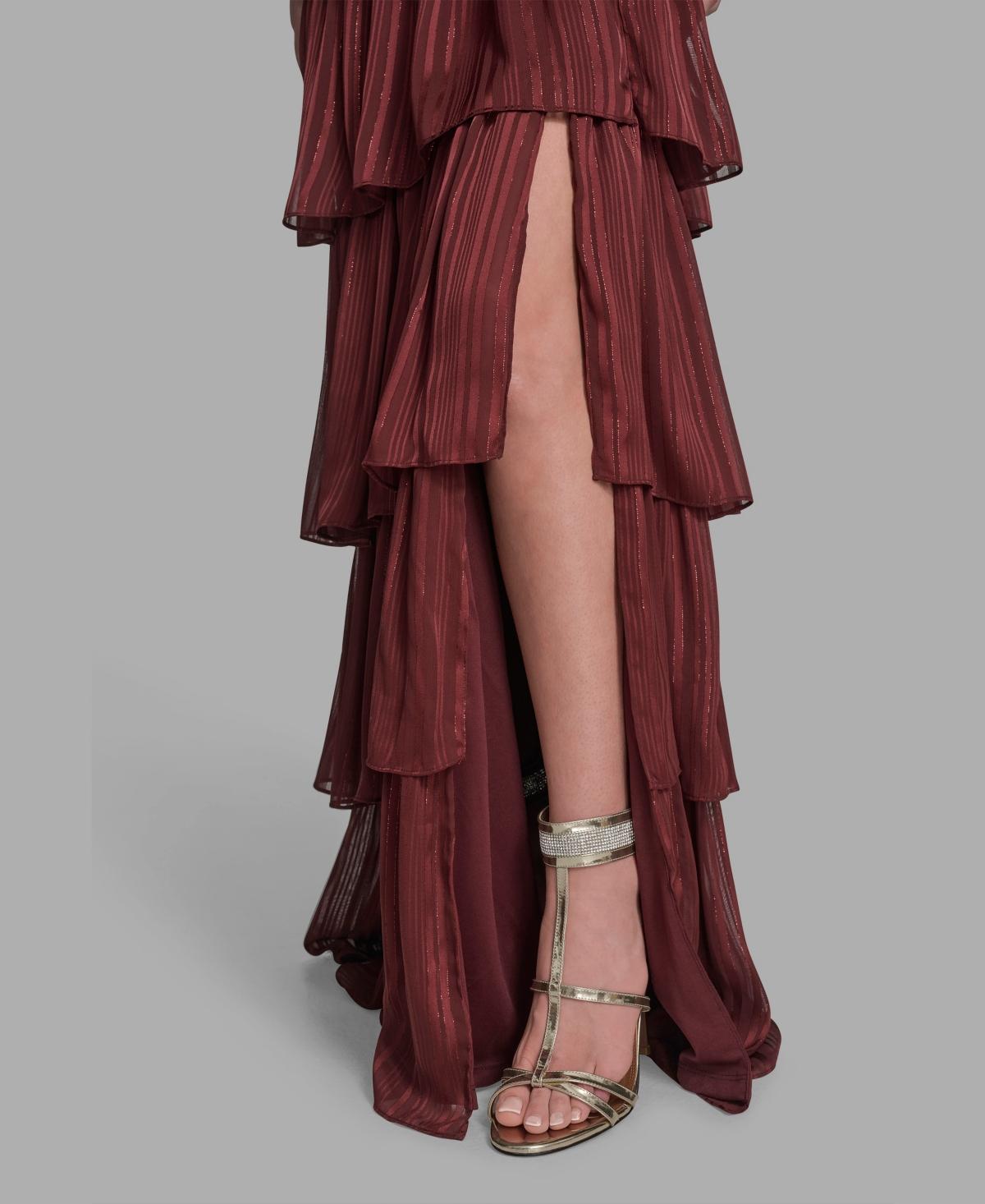 strapless open back dress Uma Cap Sleeve Ruffle Maxi Dress
