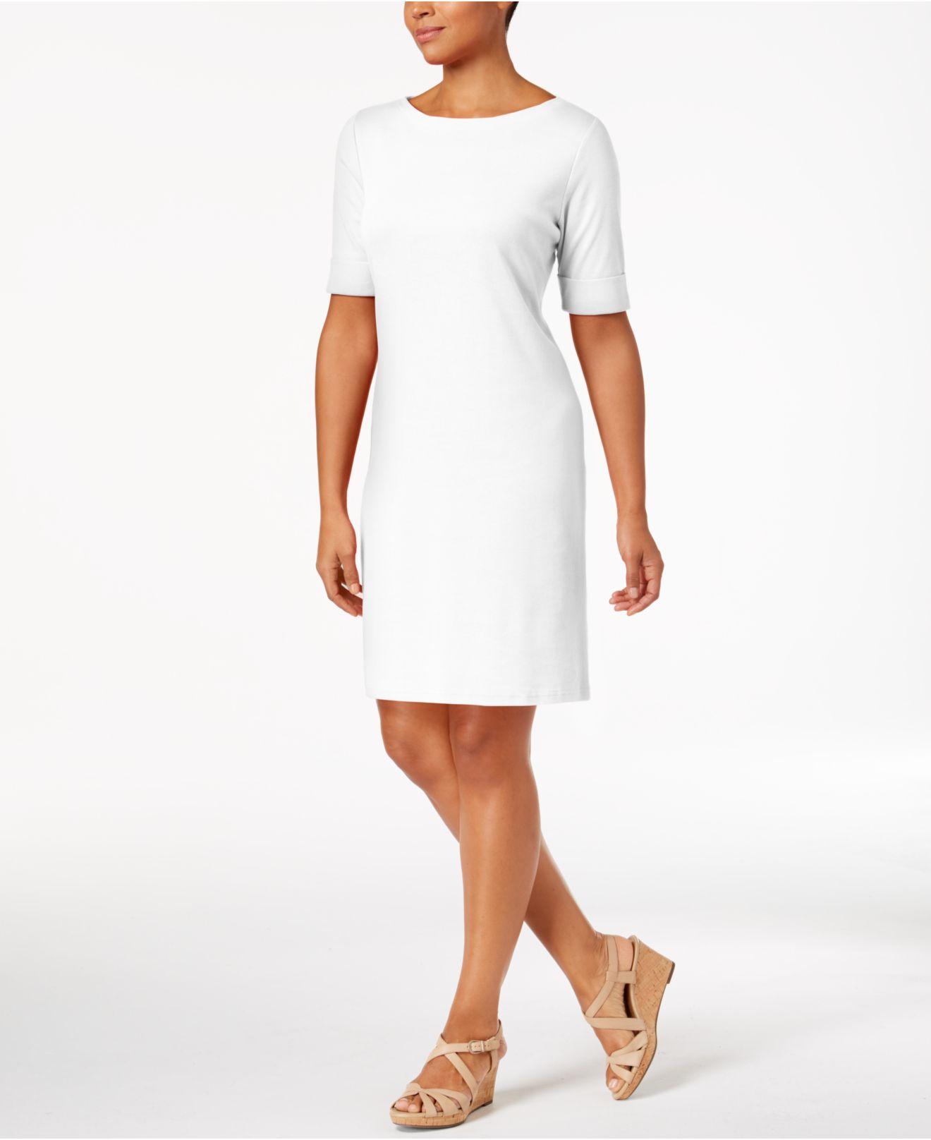 white boat neck dress