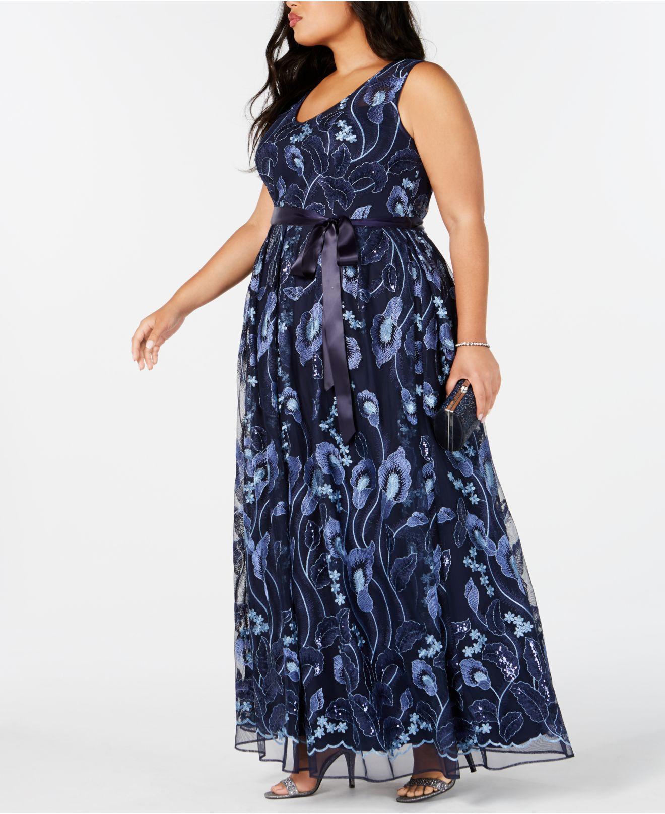 R & M Richards Synthetic Plus Size Embroidered Gown in Navy (Blue) - Lyst