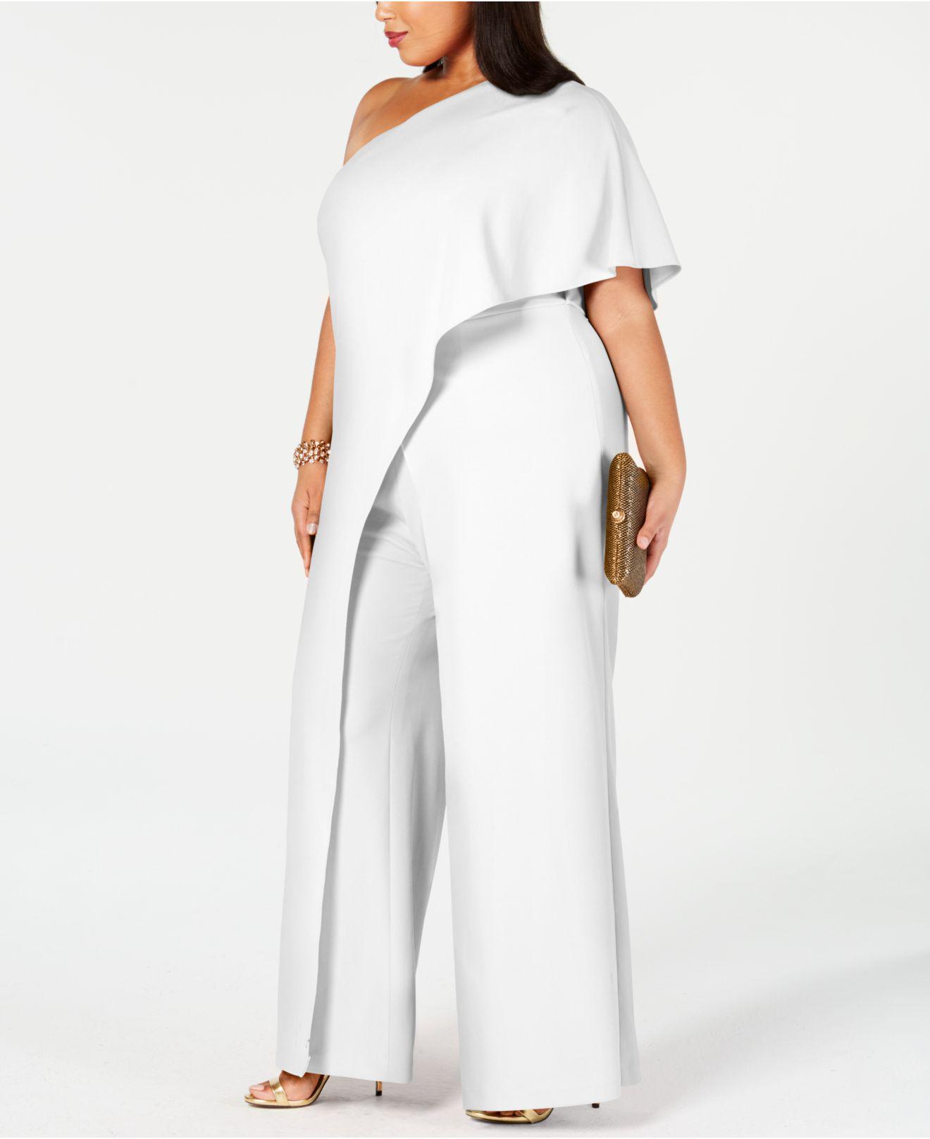 Adrianna Papell Synthetic Plus Size Draped One-shoulder Jumpsuit in Ivory  (White) | Lyst