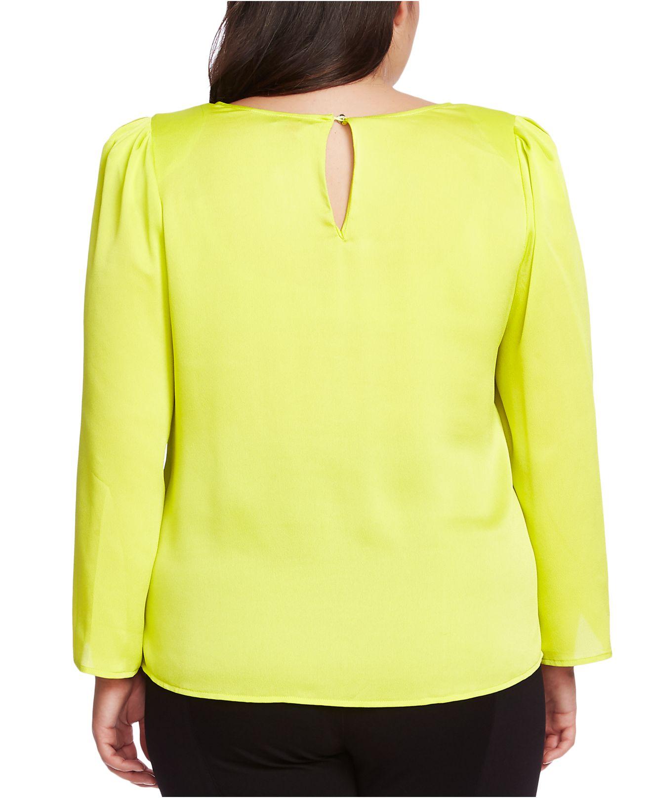 Vince Camuto Plus Size Satin Shoulder Pad Blouse in Yellow Lyst