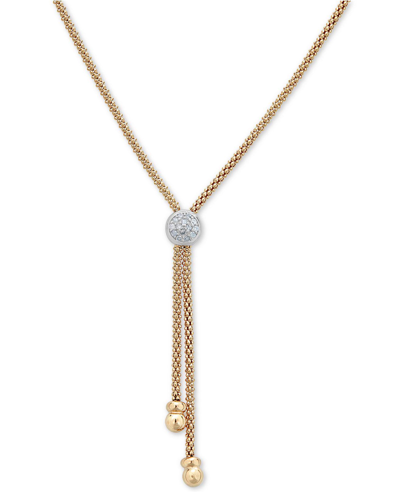 Macy's Diamond Two-tone Lariat Necklace (1/8 Ct. T.w.) In 14k Gold ...