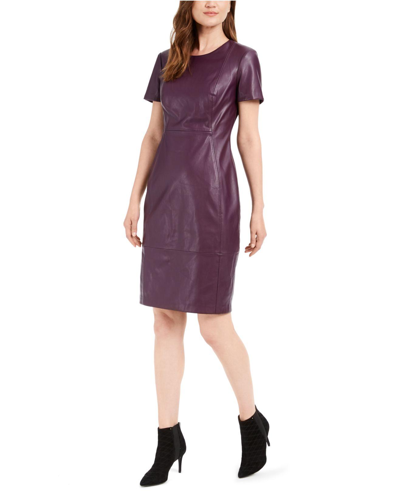 Calvin Klein Faux-leather Sheath Dress in Purple | Lyst