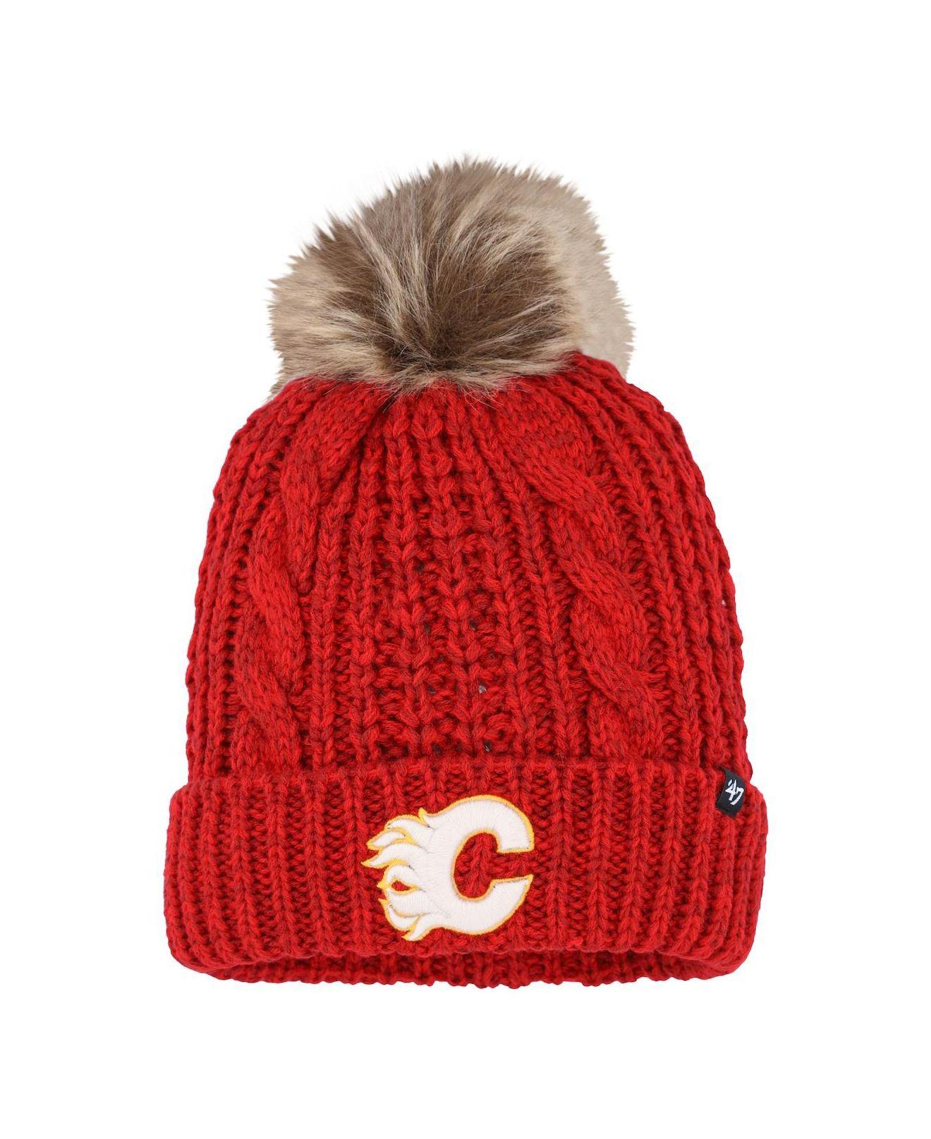 47 Brand Red Calgary Flames Meeko Cuffed Knit Hat With Pom Lyst