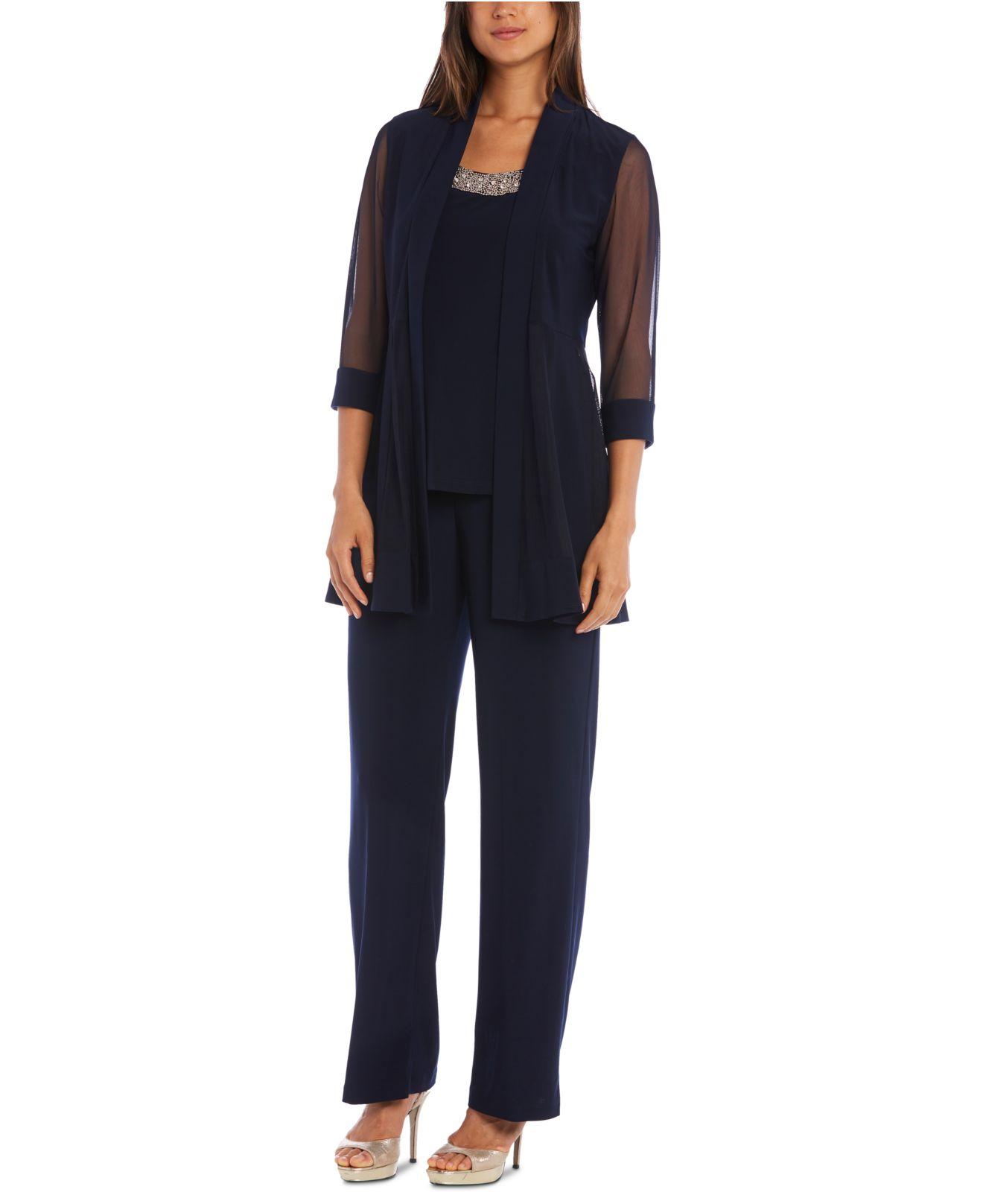 R & M Richards Synthetic Embellished Layeredlook Pantsuit in Navy