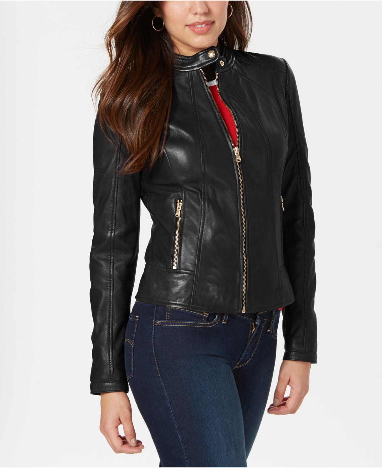 Guess Leather Jacket With Snap Collar in Black - Lyst