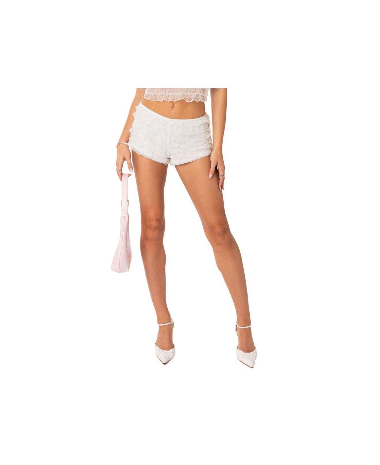Edikted Julianna Ruffle Shorts in White Lyst