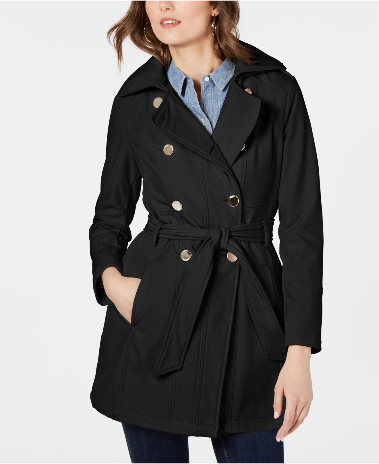 Guess Synthetic Belted Double Breasted Soft Shell Trench Coat in Black ...