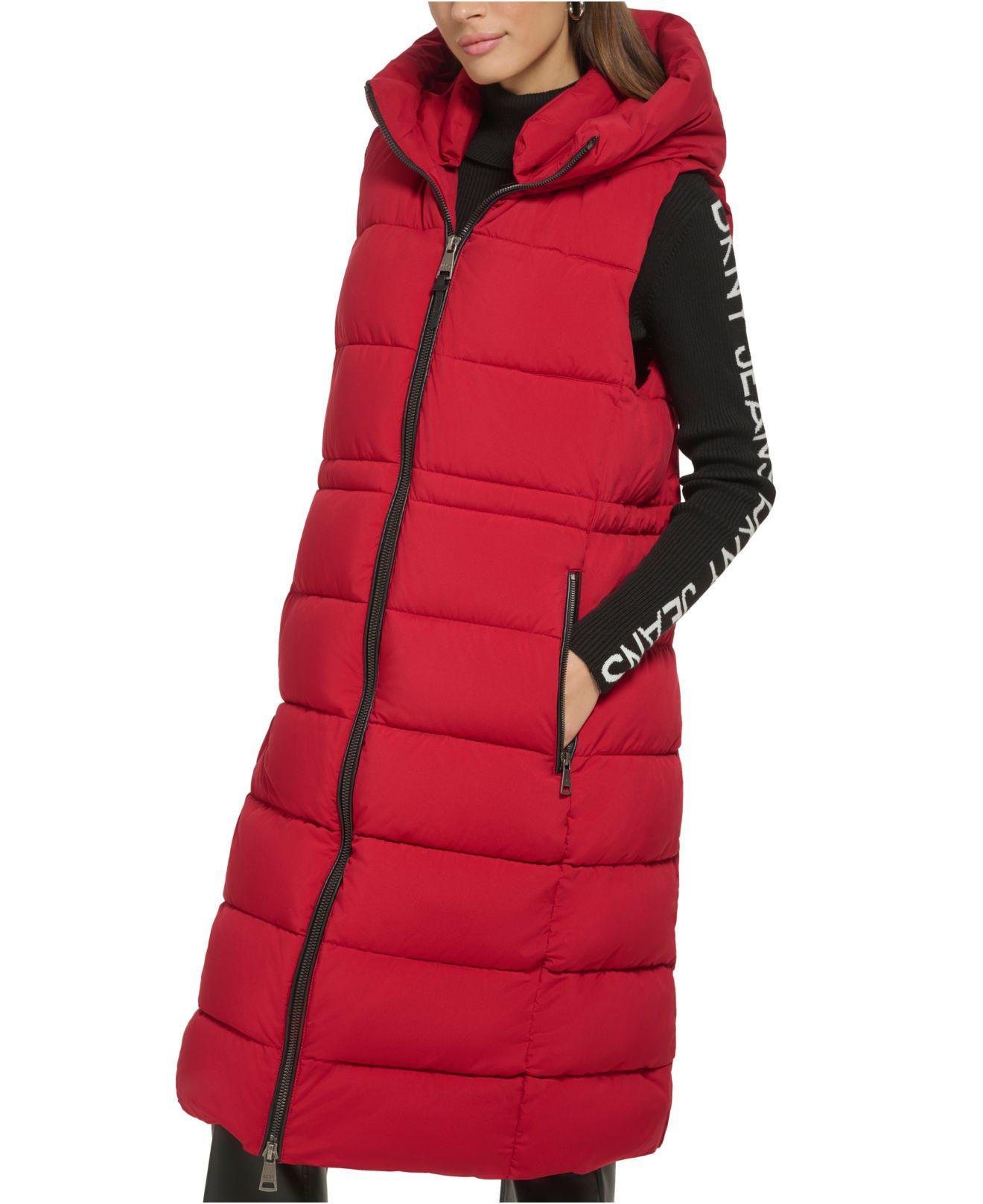 DKNY Long Matte Sleeveless Puffer Jacket in Red | Lyst
