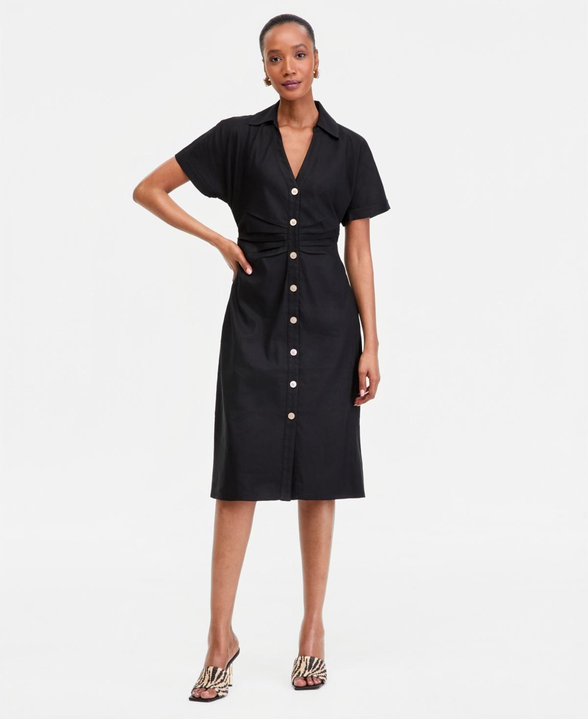 black and white striped linen dress Freequent LAVA striped linen dress with drawstring