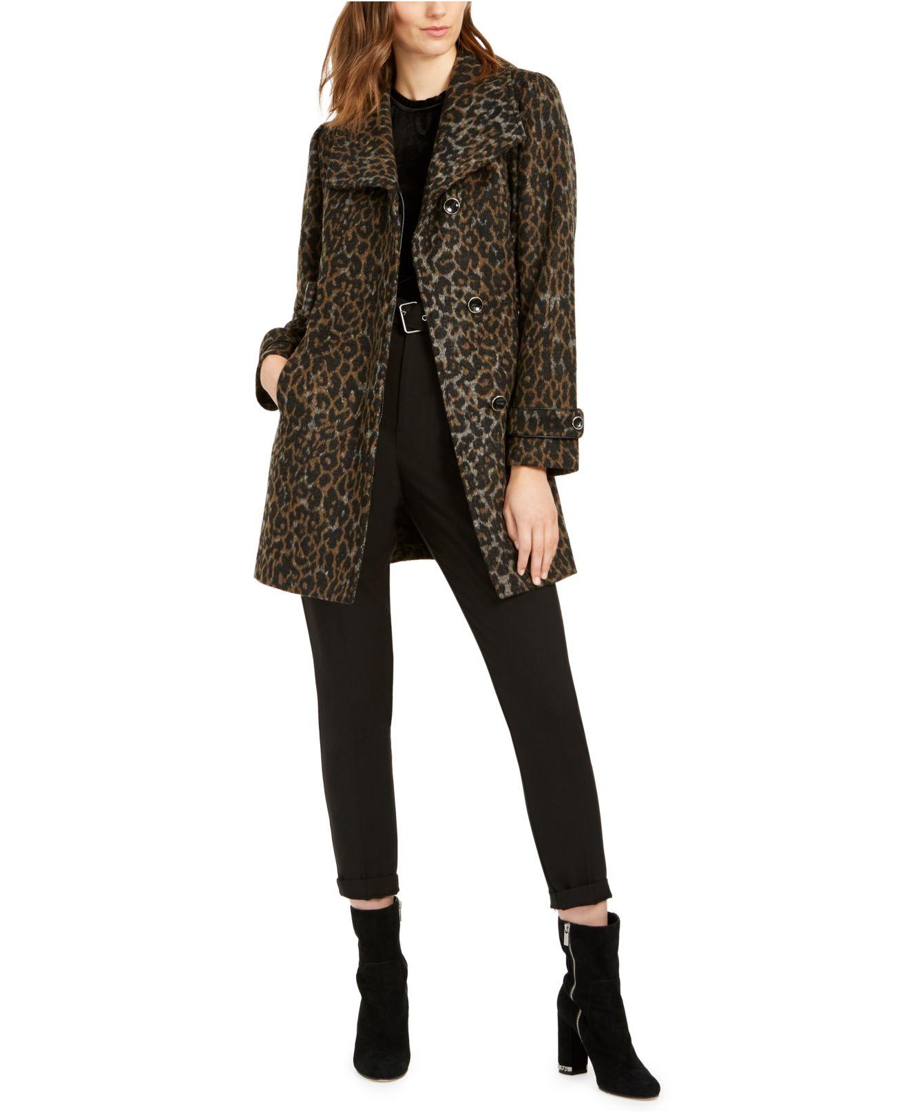 INC NEW Women/'s Brown Leopard-print Peacoat Trench Jacket Top M TEDO