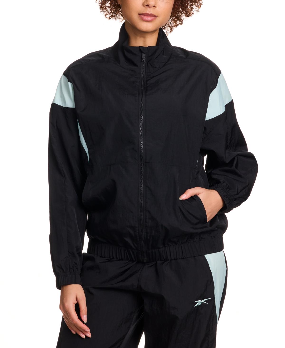 Reebok Woven Crinkle Colorblocked Track Jacket in Black | Lyst
