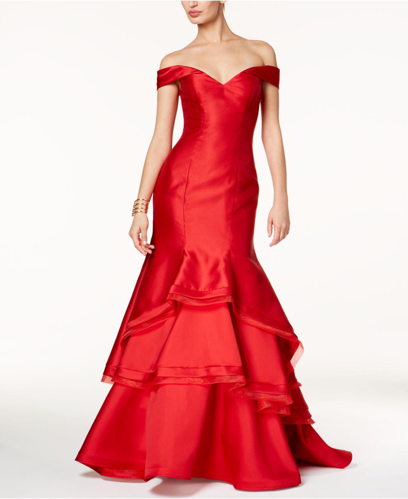 xscape red off the shoulder dress
