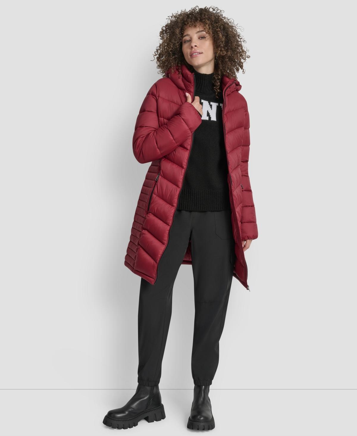 DKNY Zip-front Long Coat in Red | Lyst