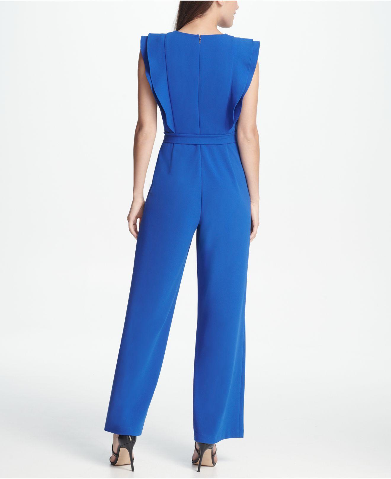 DKNY Synthetic Ruffle Detail Jumpsuit in Blue - Lyst