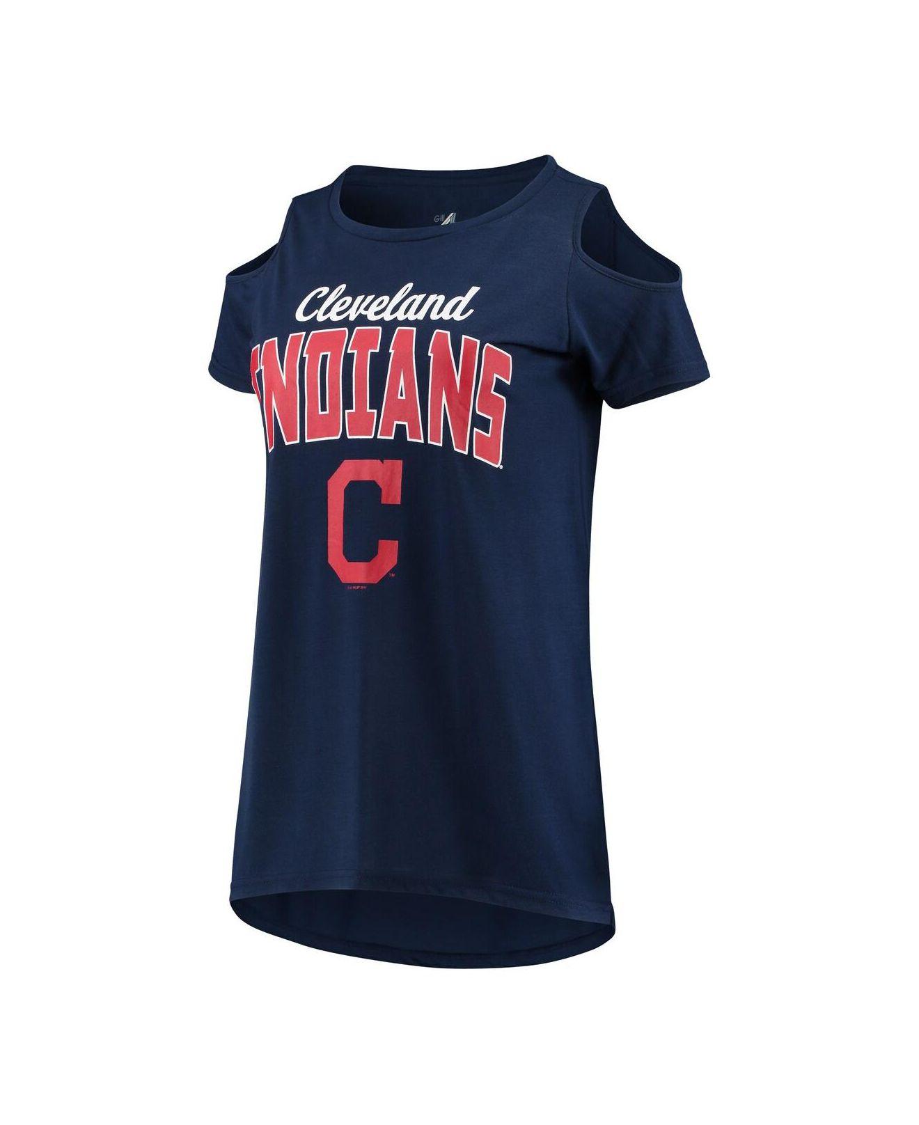 Women's Cleveland Indians G-III 4Her by Carl Banks Gray/Navy Goal Line  Raglan V-Neck T-Shirt