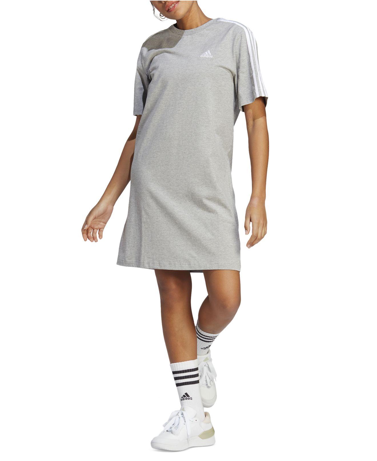 adidas Active Essentials 3-stripes Single Jersey Boyfriend Tee Dress in  Gray | Lyst