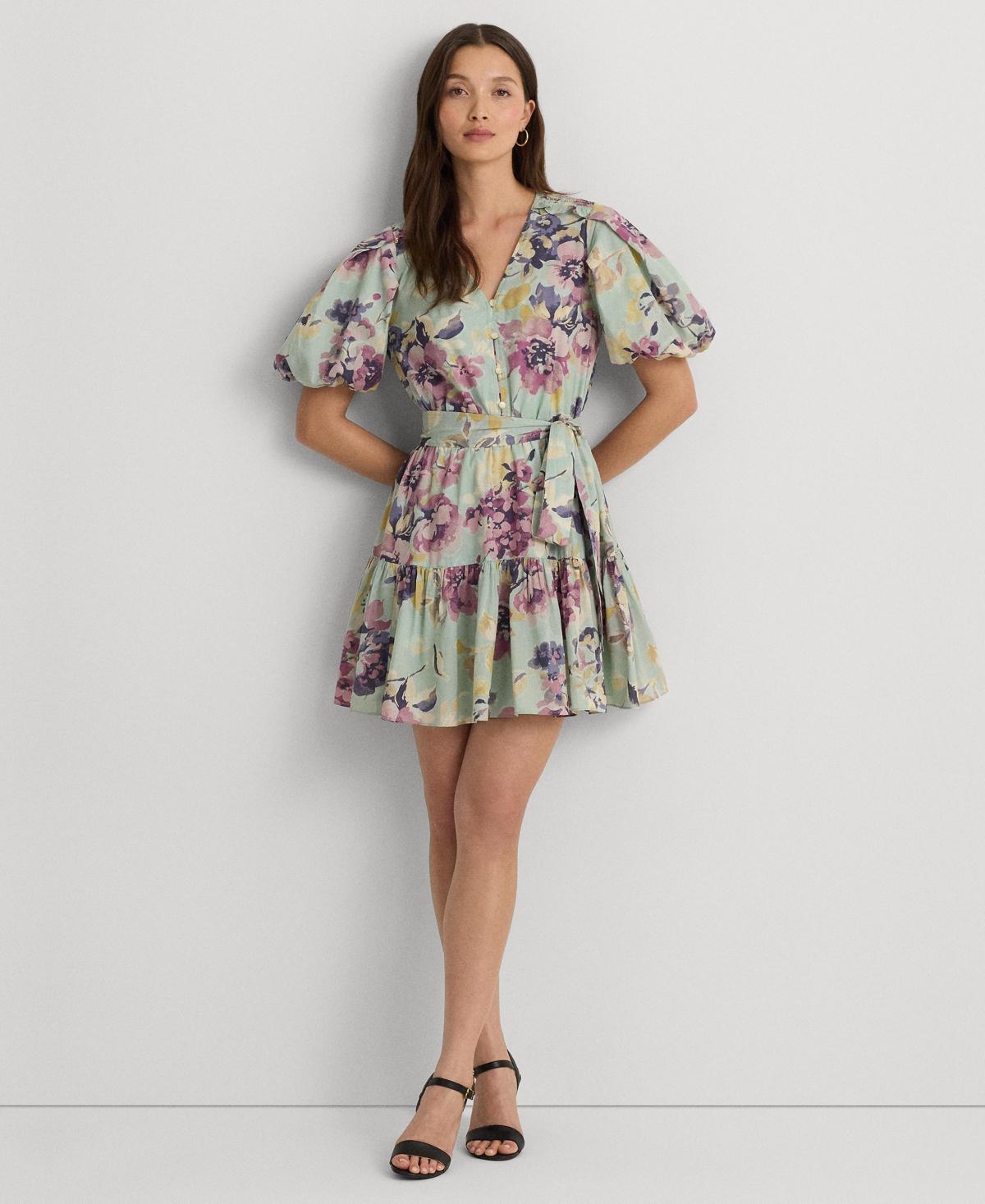 Lauren by Ralph Lauren Floral Cotton Voile Puff-sleeve Dress
