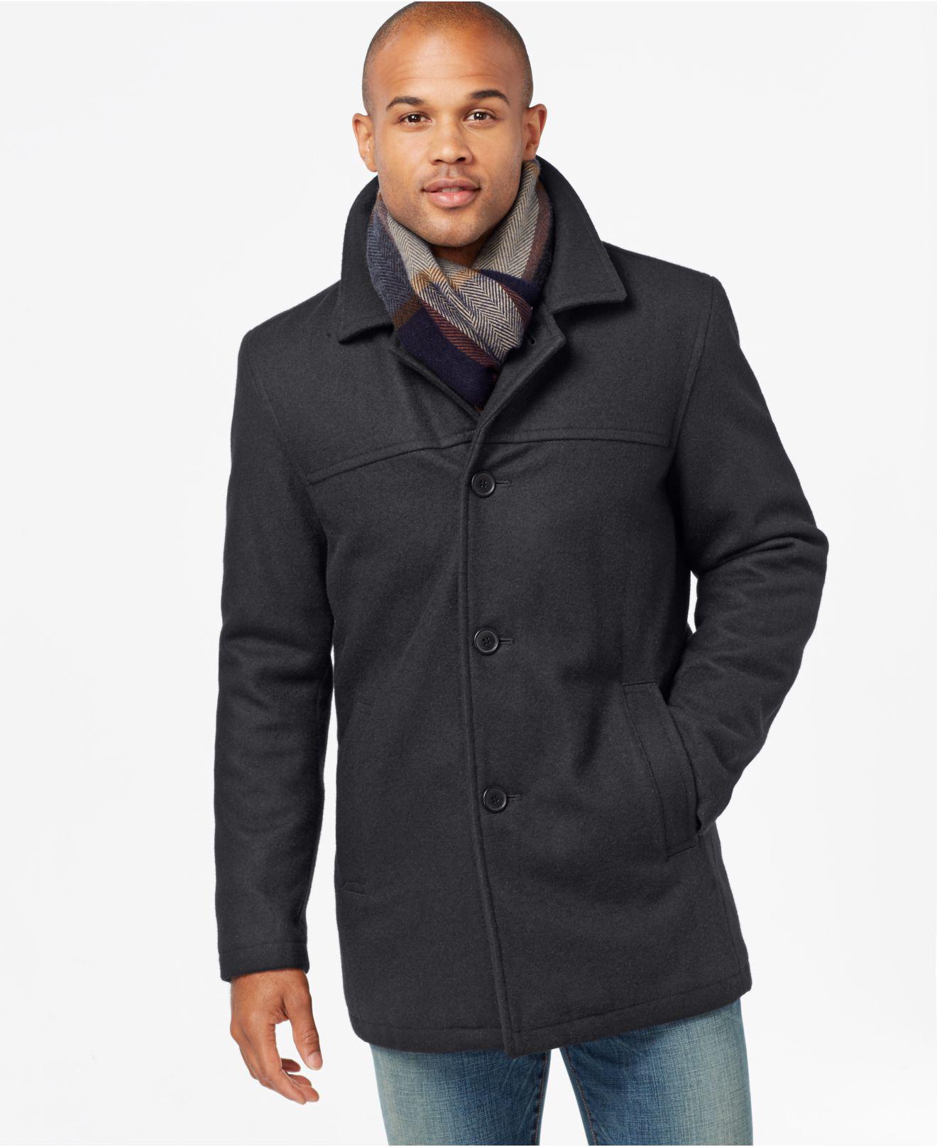Tommy Hilfiger Melton Peacoat With Scarf in Charcoal (Gray) for Men - Lyst