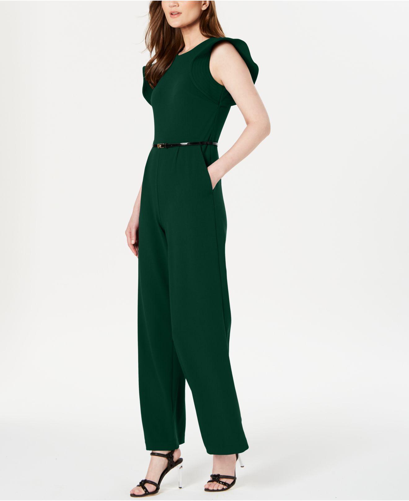 Calvin Klein Belted Ruffle-sleeve Jumpsuit, Regular & Petite Sizes in Green  | Lyst