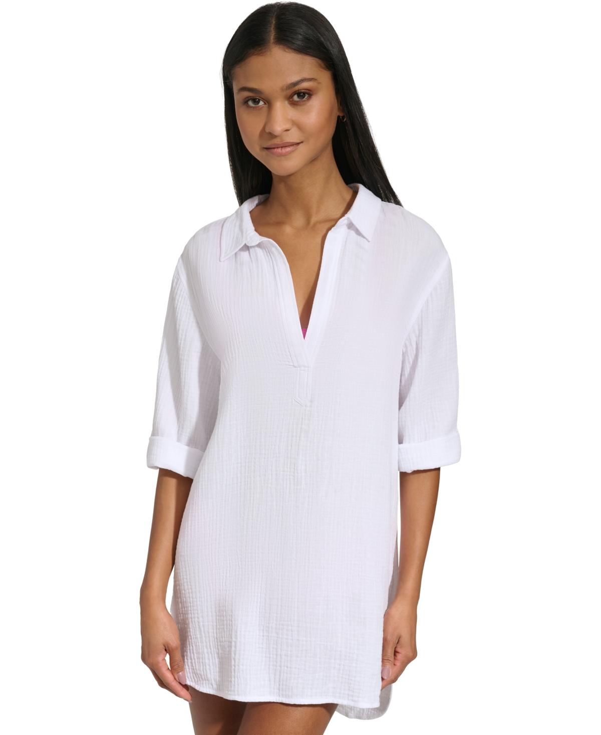 DKNY Gauze Beach Tunic Cotton Coverup Dress in White Lyst