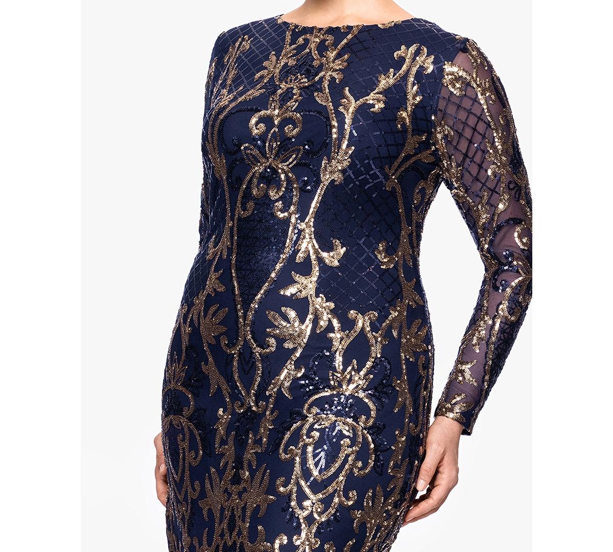 B & A by Betsy and Adam Plus Size Sequin Long-sleeve Midi Dress in Blue |  Lyst
