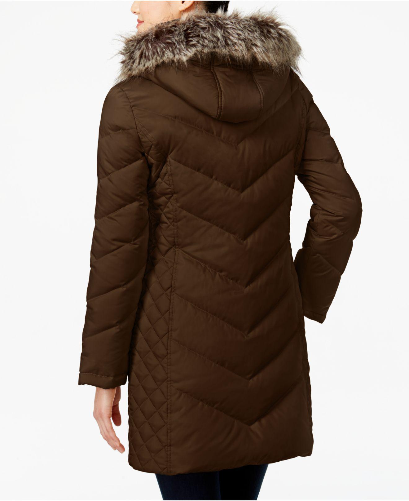 kenneth cole new york hooded puffer coat with faux fur trim