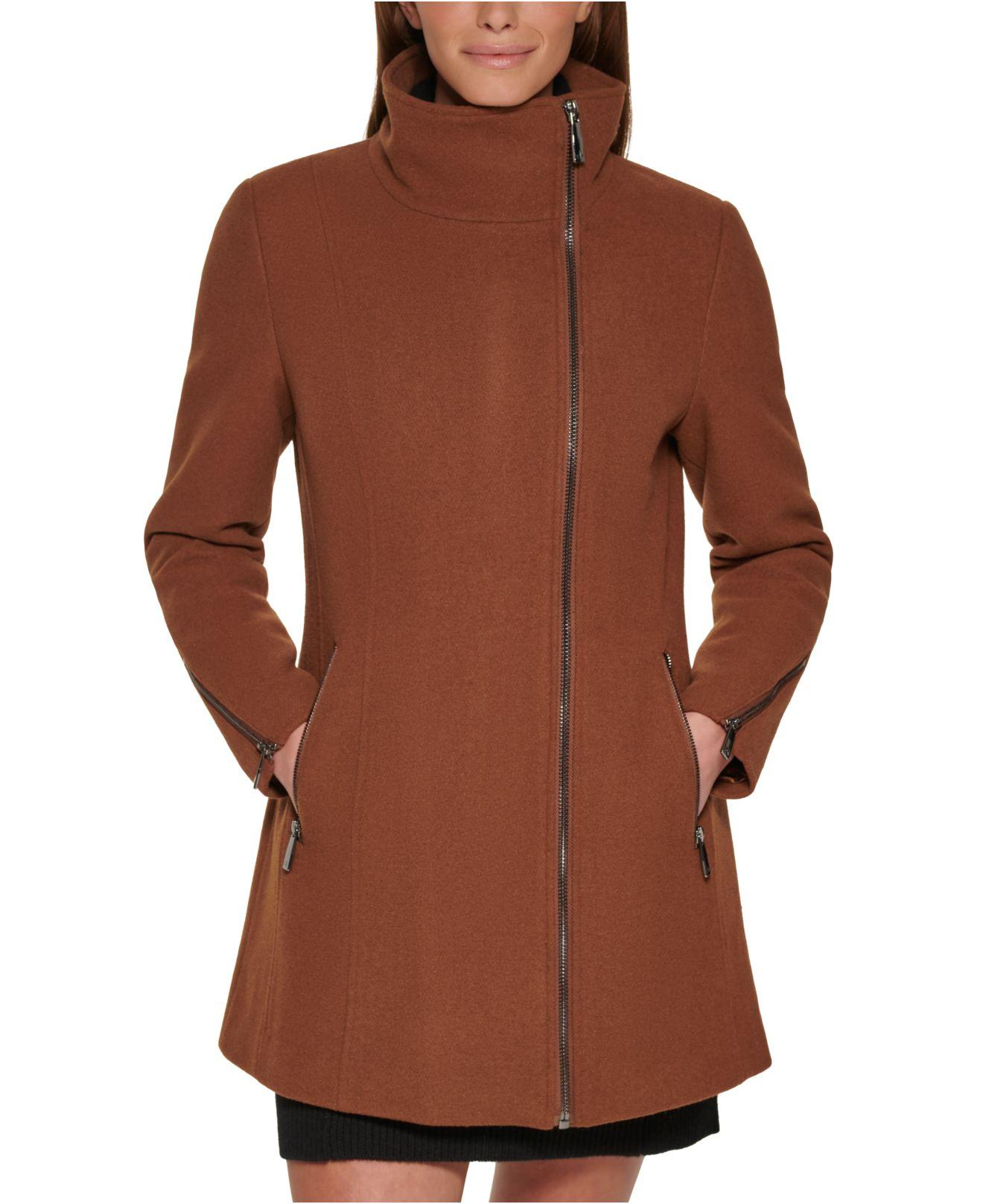 Calvin Klein Asymmetric Zipper Coat in Brown | Lyst