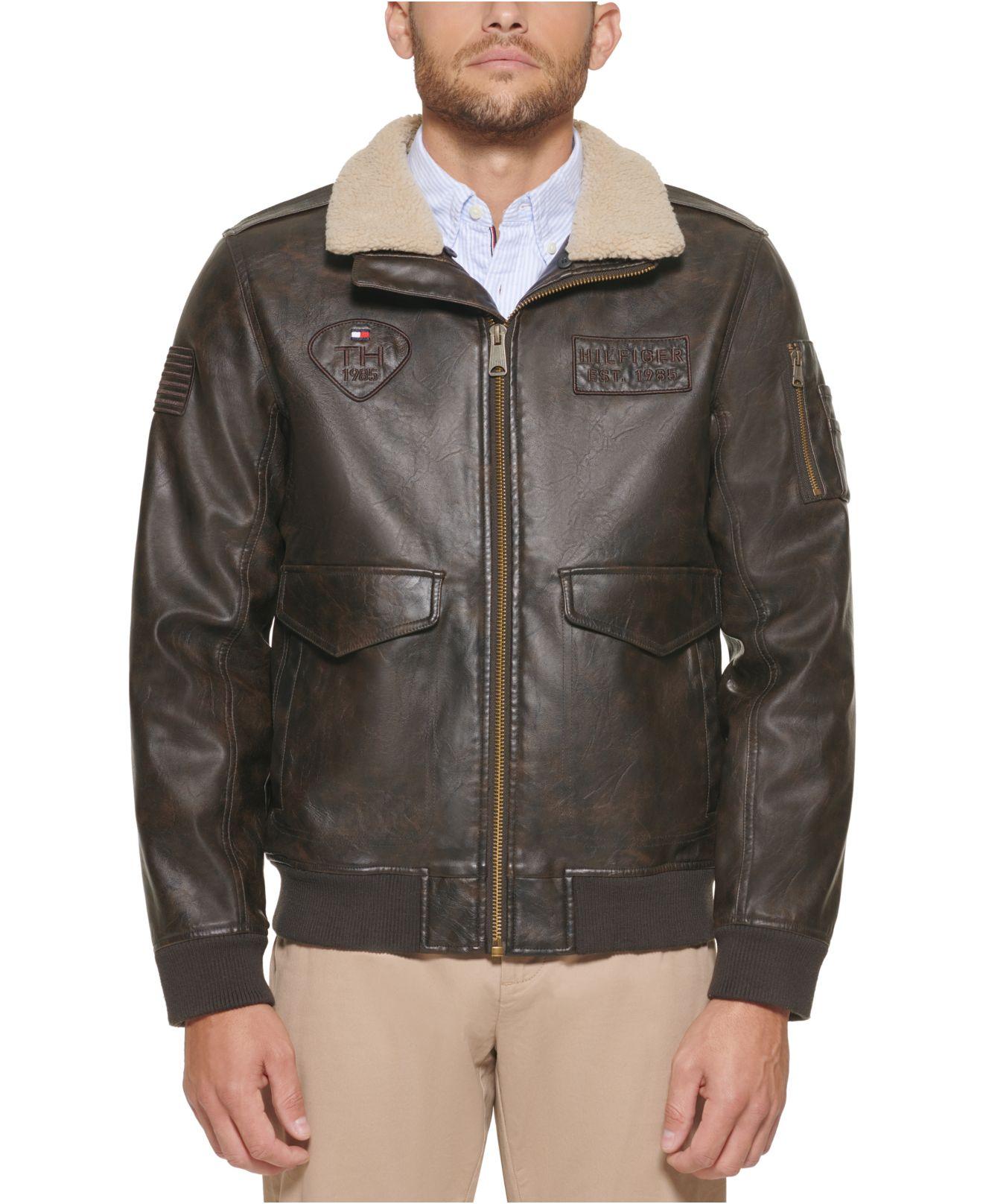 Afhængig sollys Traktor Tommy Hilfiger Faux Leather Aviator Bomber Jacket, Created For Macy's in  Brown for Men | Lyst