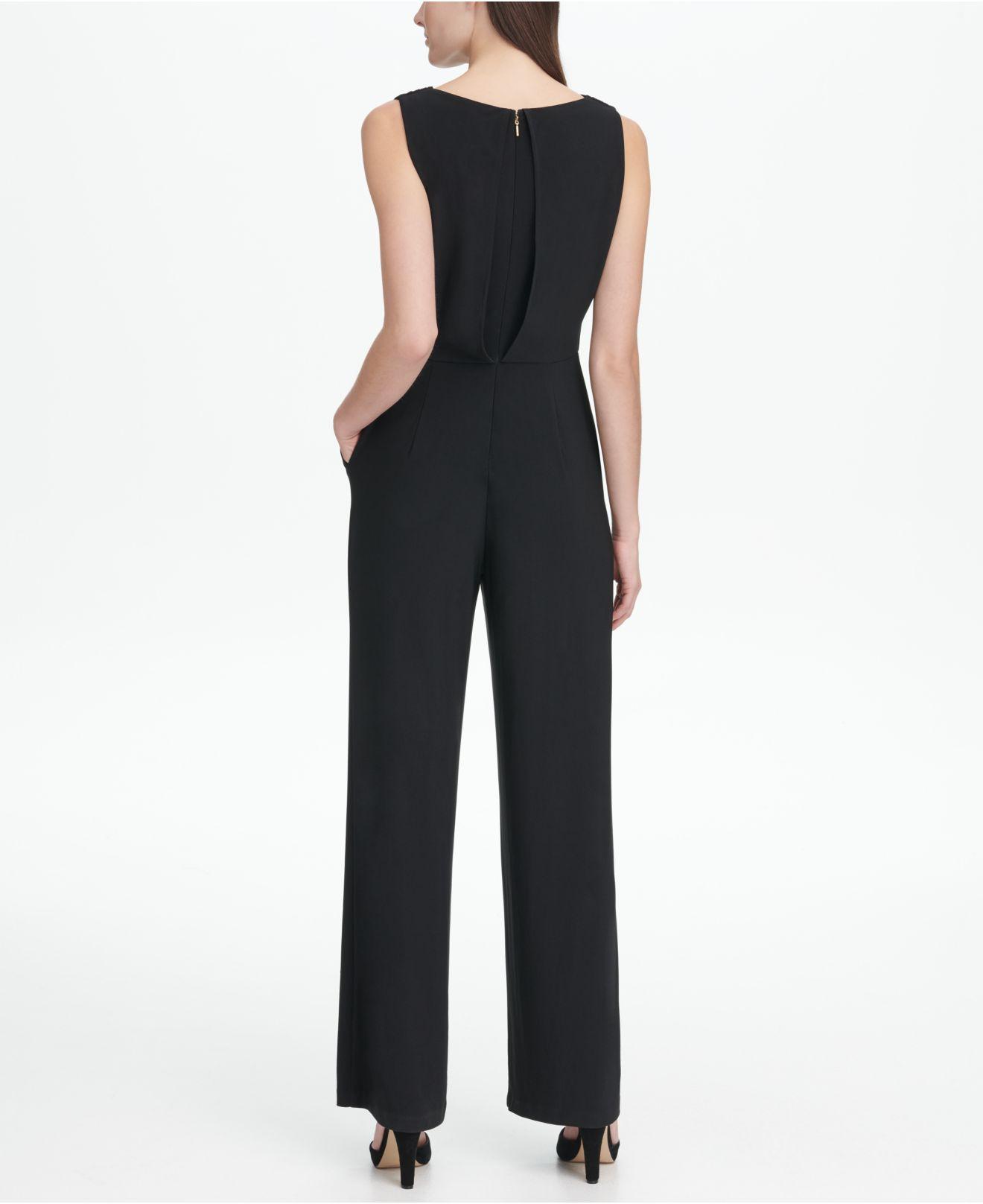 DKNY Synthetic Cowl Neck Jumpsuit in Black Lyst