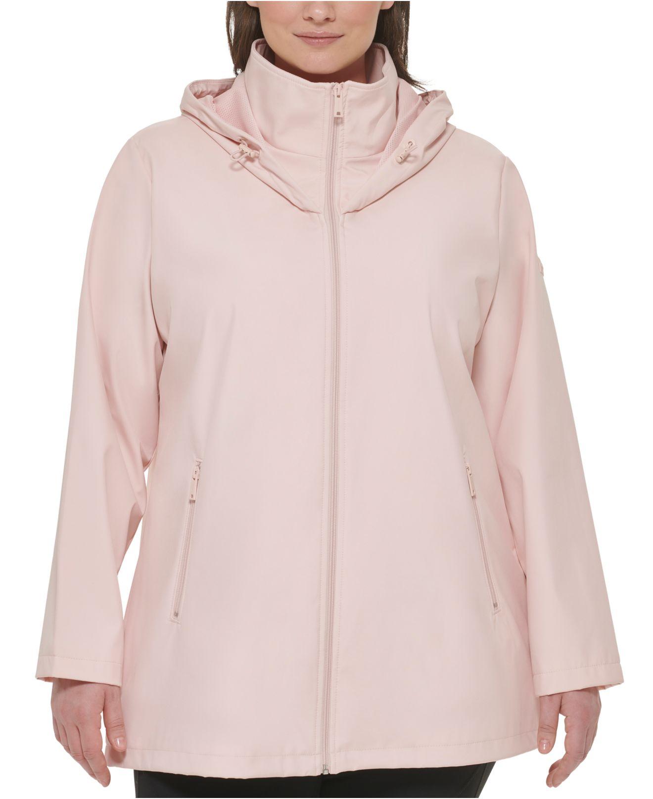 Calvin Klein Plus Size Softshell Hooded Raincoat in Pink | Lyst