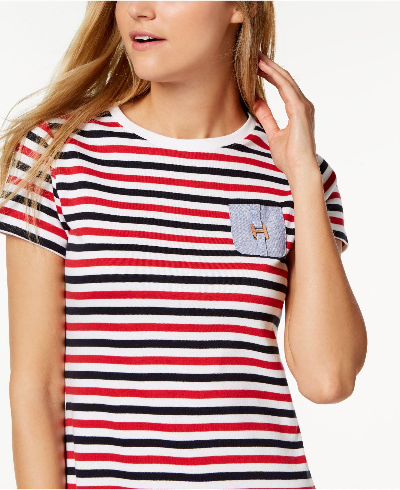 TOMMY HILFIGER Women's peach striped shirt **Size S/P** small petite GREAT  SHAPE