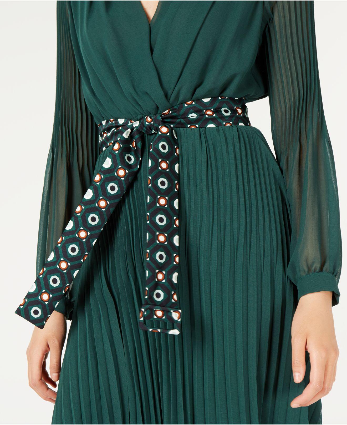 Marella Synthetic Pleated Belted Maxi Dress in Green - Lyst
