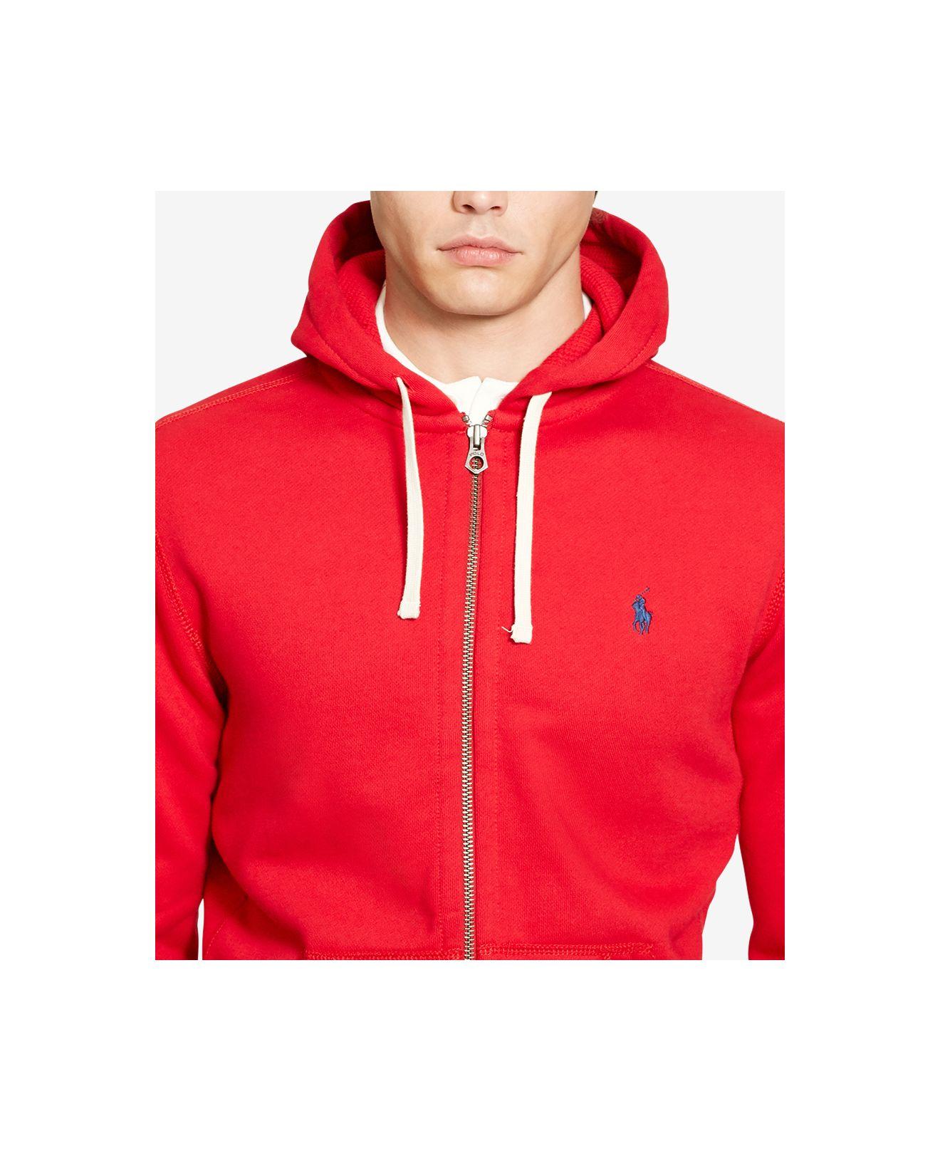 Polo Ralph Lauren Fleece Zip Hoodie in Red for Men | Lyst