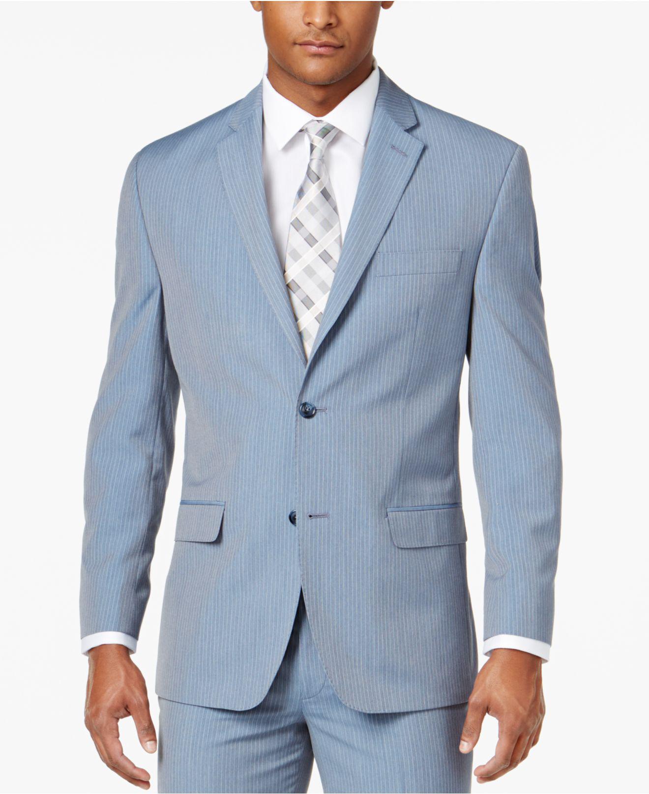 Sean John Men's Classic-fit Light Blue Pinstripe Suit Jacket for 