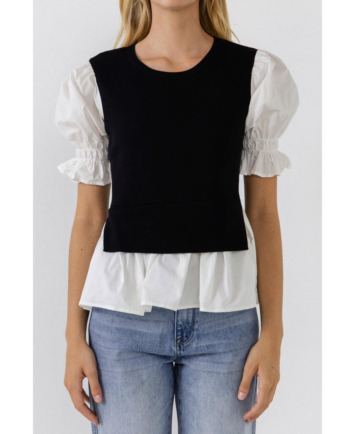 English Factory Sweater Poplin Mixed Top in Black | Lyst