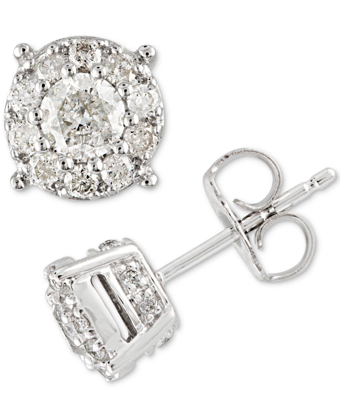 Macy's Diamond Halo Stud Earrings (1/2 Ct. T.w.) In 14k White Gold in