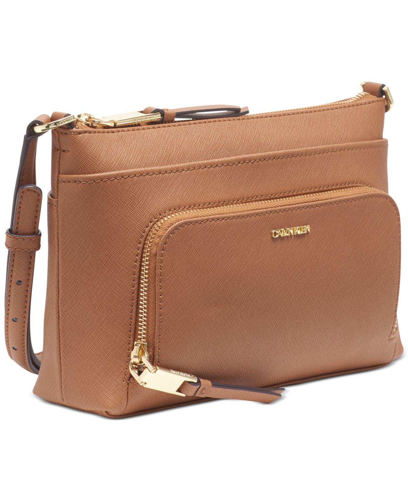 calvin klein lily saffiano leather top zip crossbody