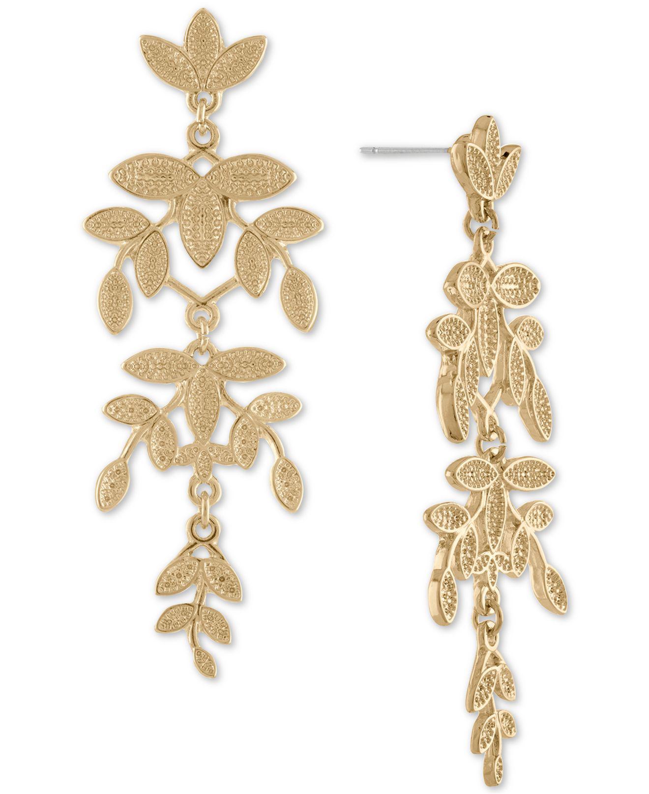 Lyst Rachel Roy Gold Tone Leaf Chandelier Earrings In Metallic Rachel Roy Women S Metallic Gold Tone Leaf Chandelier Earrings