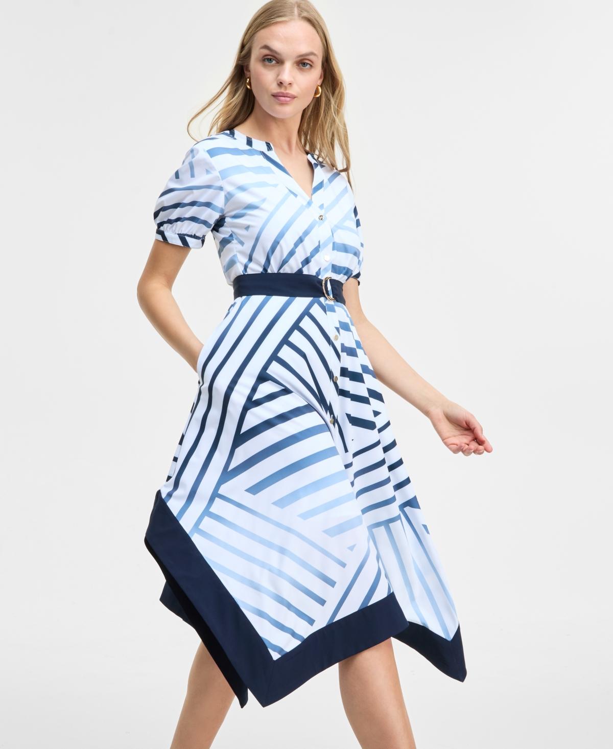 Karl Lagerfeld Printed Handkerchief-hem Shirtdress in Blue Lyst