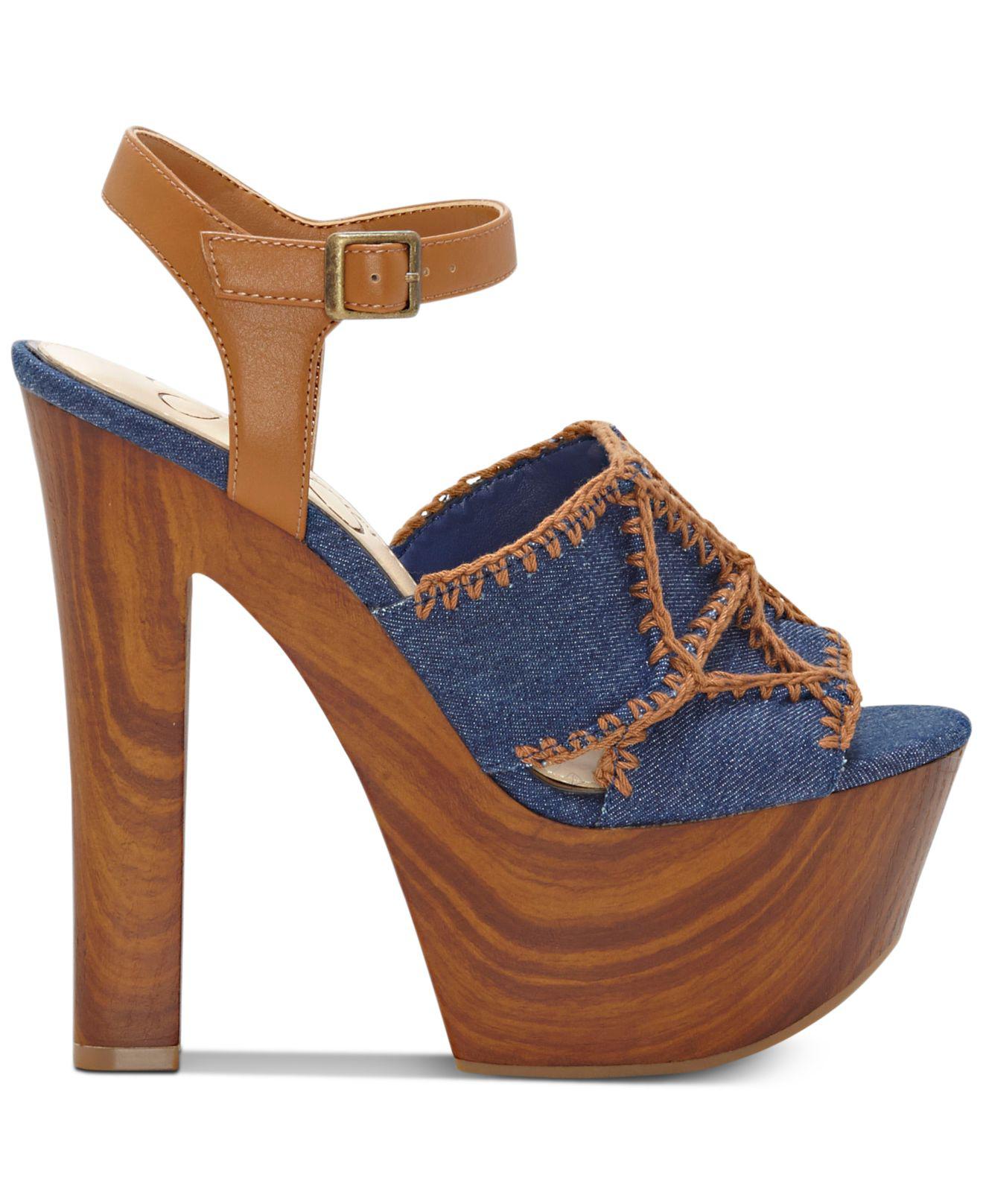 Jessica Simpson Denim Dezzie Mega Wood-platform Sandals in Dark Denim ...