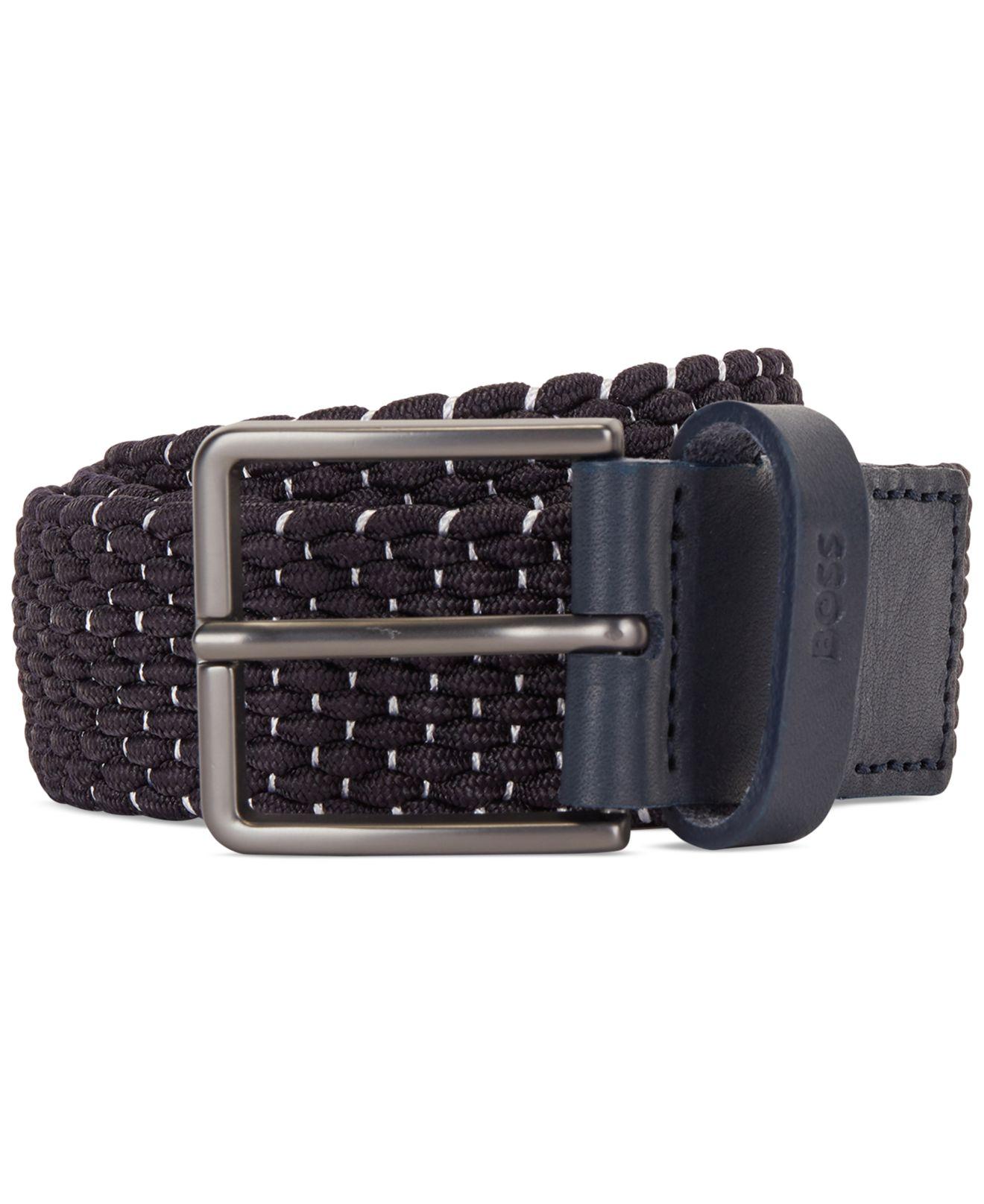 Mens Accessories Belts for Men BOSS by HUGO BOSS Clorio Woven-elastic Leather Trimmed Belt in Navy Blue 