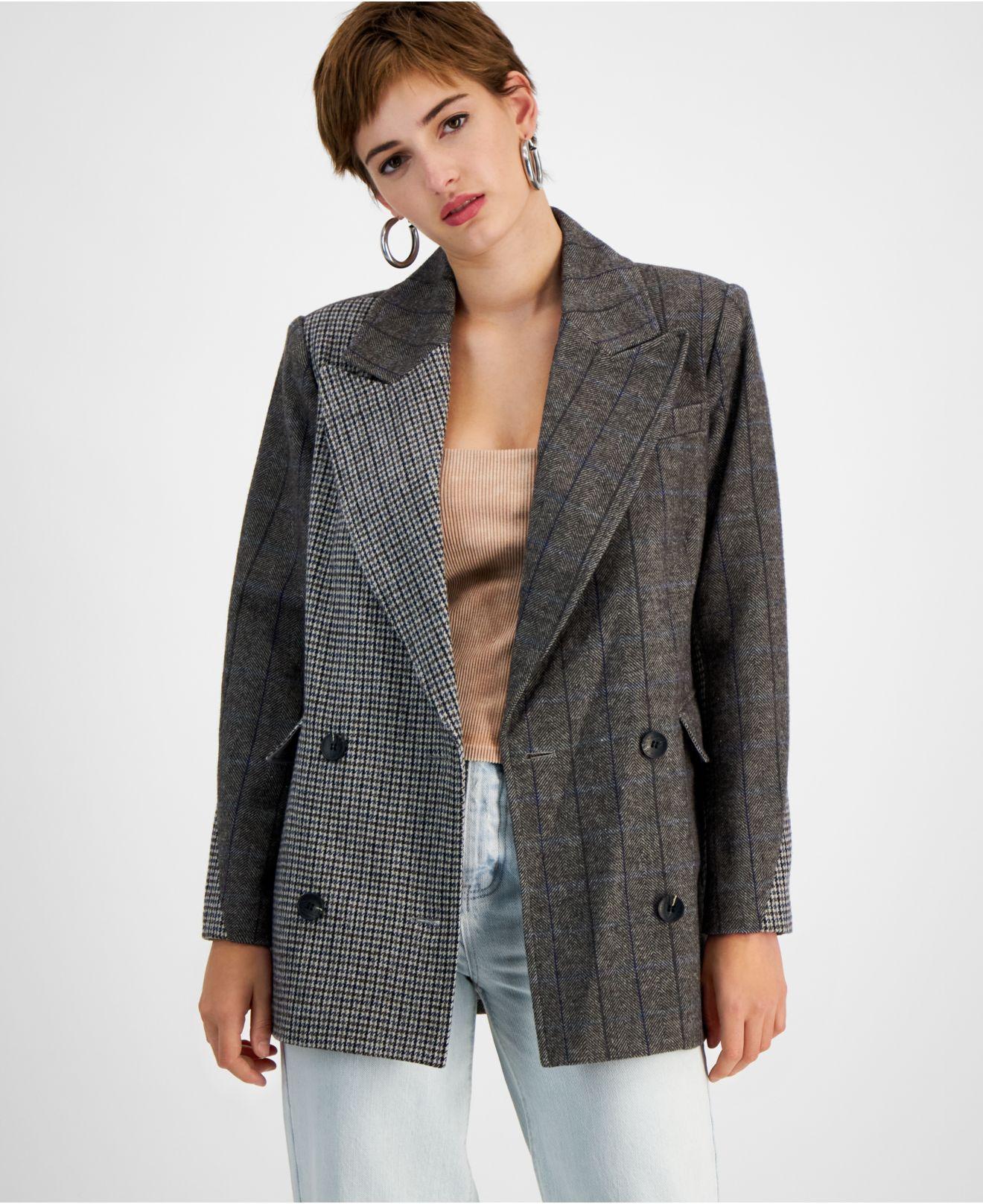 Avec Les Filles Mixed-print Double Breasted Blazer in Gray | Lyst