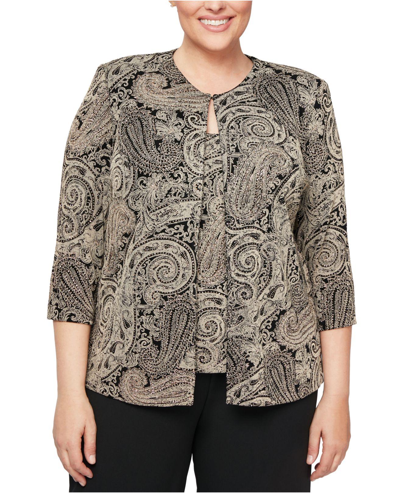 Alex Evenings Synthetic Plus Size Glitterprint Jacket & Top Set in