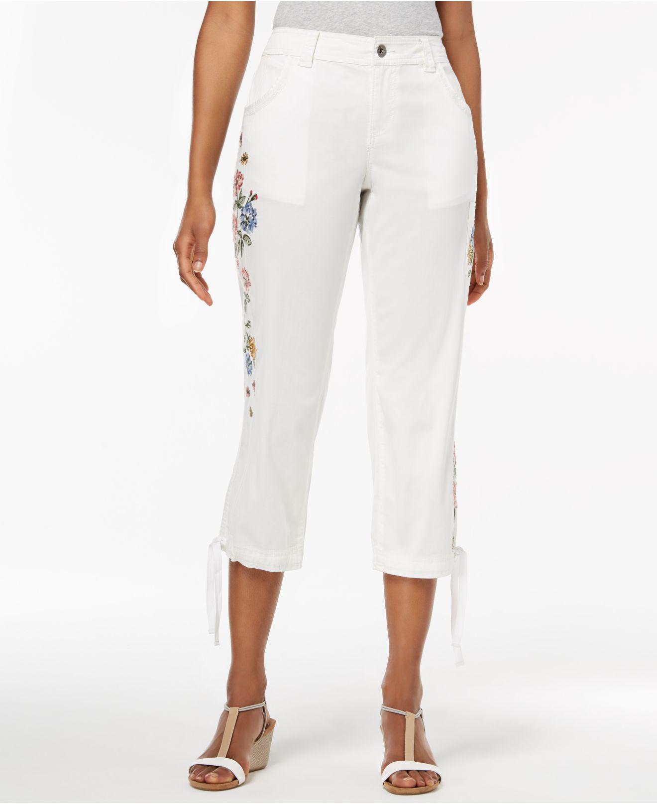 Style & Co. Cotton Embroidered Capri Pants, Created For Macy's in White ...