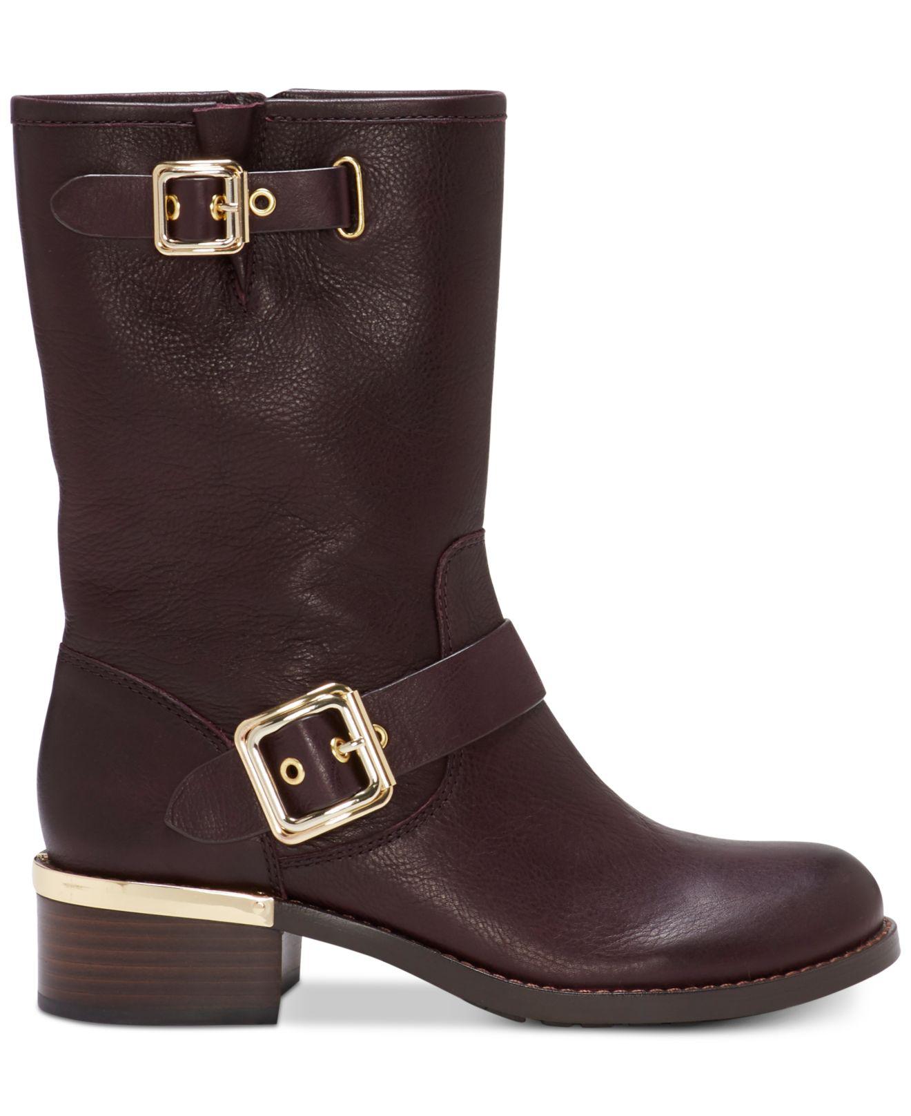 Vince Camuto Leather Windy Moto Boots in Dark Brown (Brown