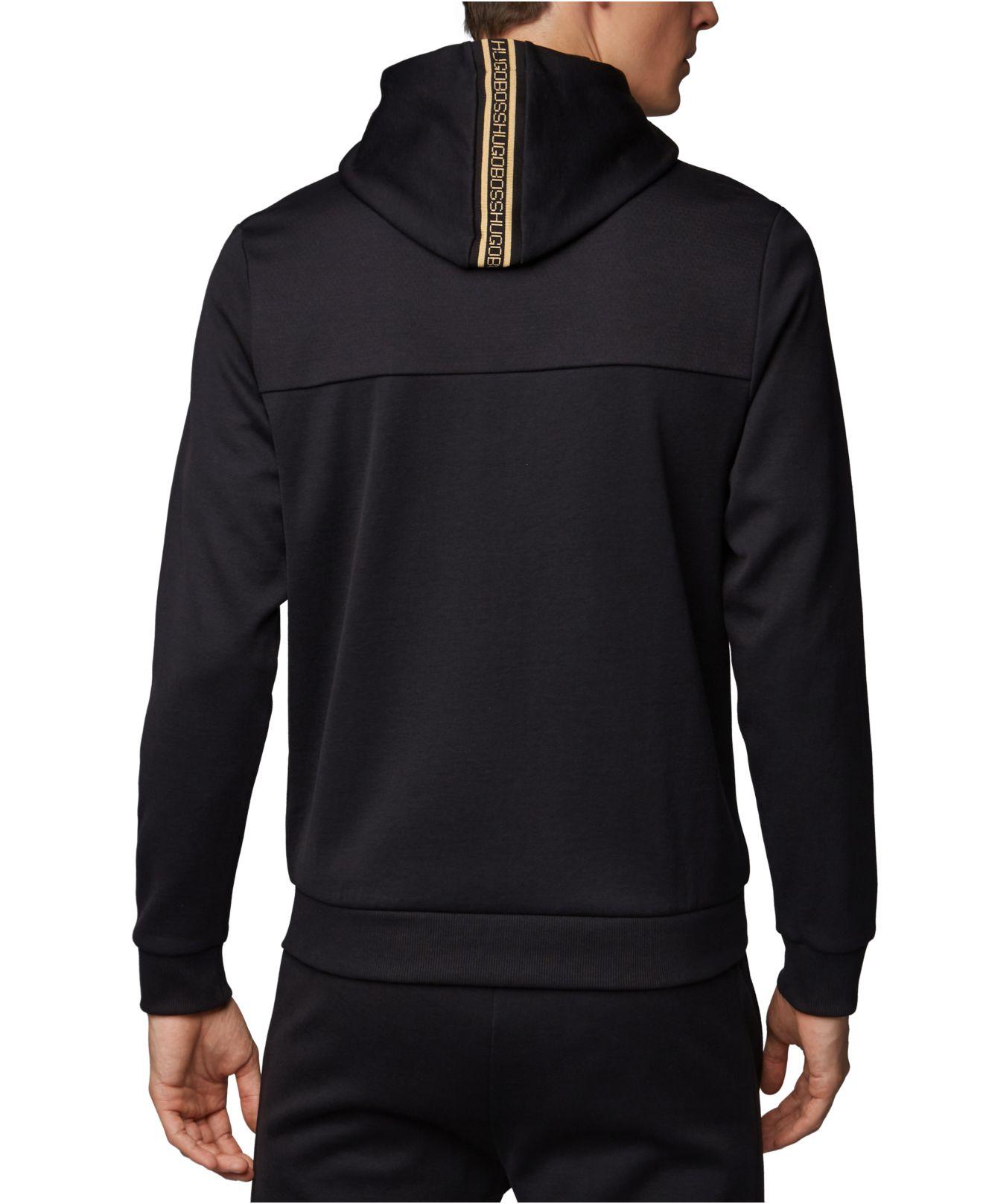 BOSS Cotton Curved Logo Zip-up Hoodie in Black for Men - Lyst