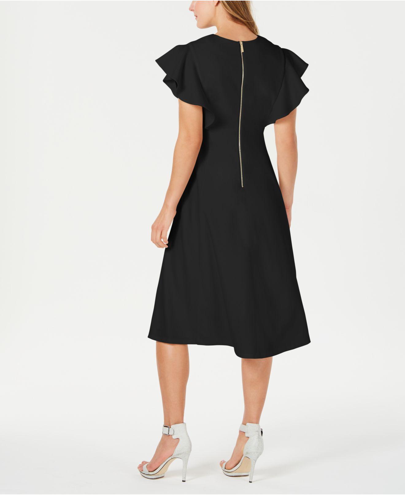 Calvin Klein Front-button A-line Midi Dress in Black | Lyst