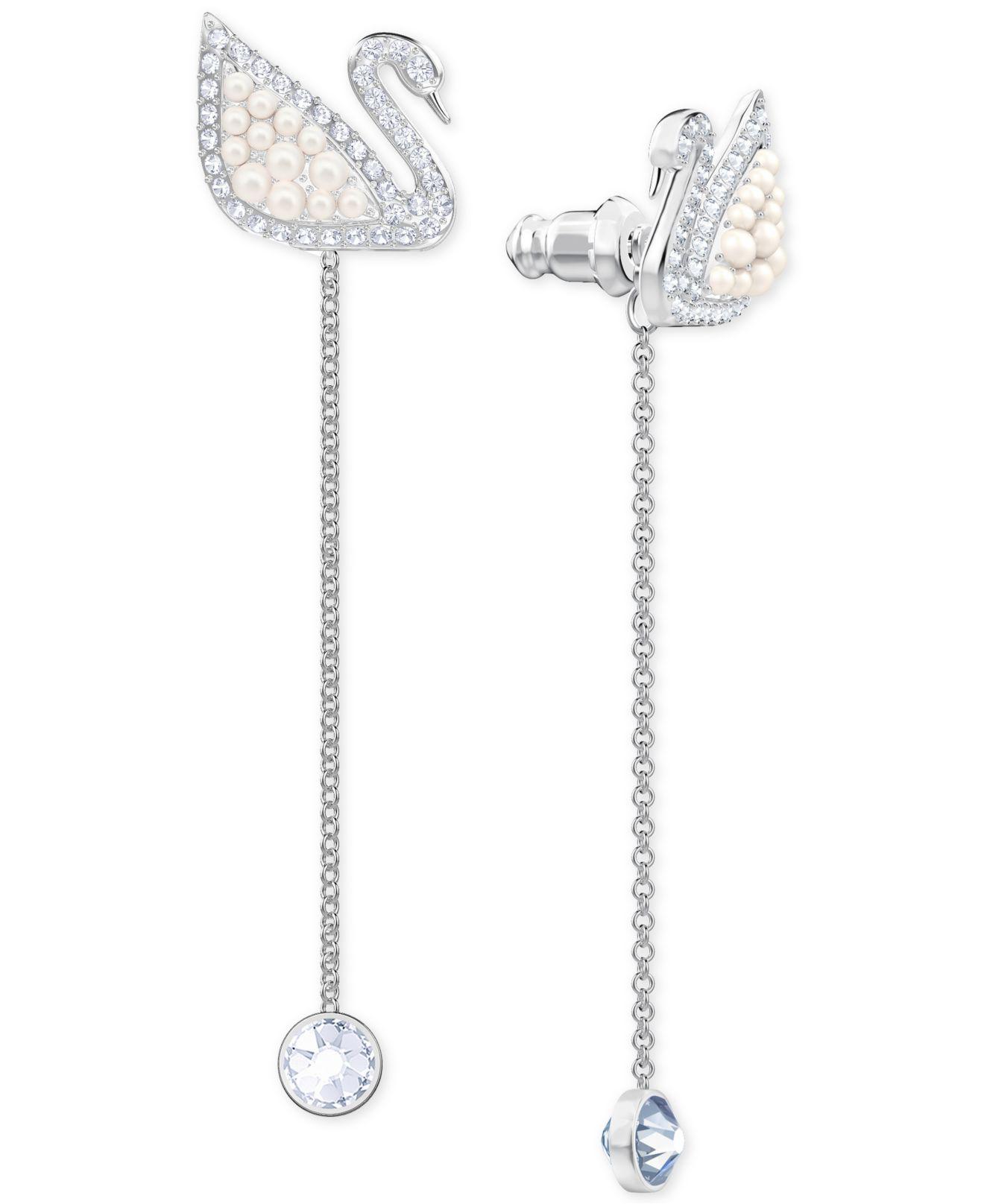 Swarovski Iconic Swan Drop Earrings in Silver (White) | Lyst