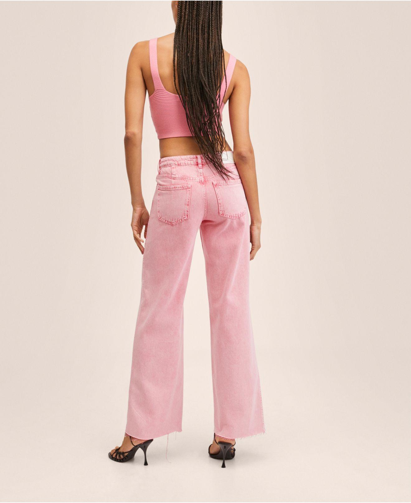 Mango Mid-rise Wide Leg Jeans in Pink | Lyst